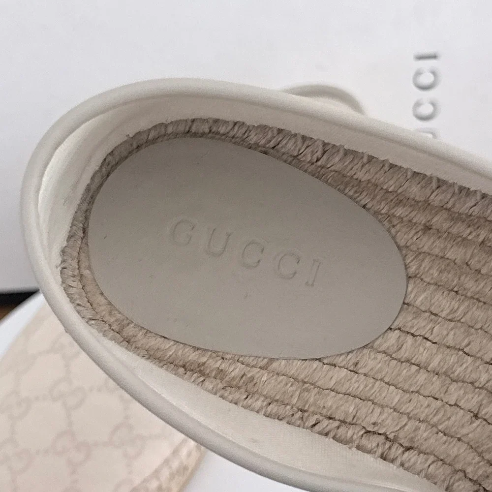 Gucci Mens GG Monogram Canvas Espadrilles White Beige 466903 US 8
